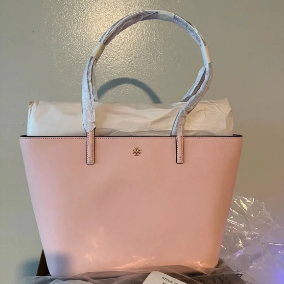 NWT Tory Burch Emerson Saffiano Leather Small Tote in Pink Quartz - Picture 1 of 16